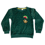 Paillette Meloen Strijk Embleem Patch op een groen fluwelen sweater Meloen Water Meloen Strijk Embleem Patch op een groene kleine sweater