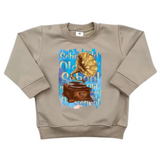 Old School Grammofoon Strijk Applicatie op een kleine beige sweater