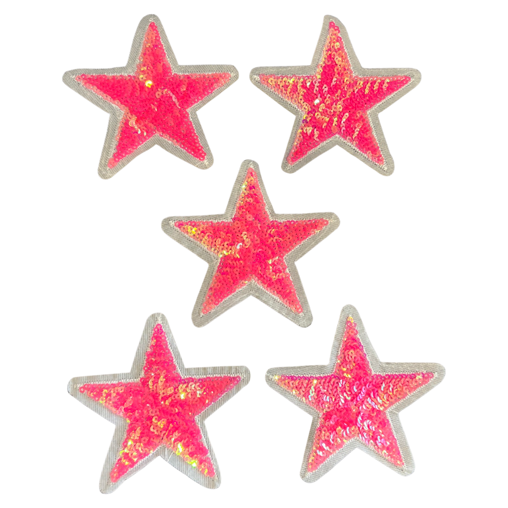 Ster Sterren Strijk Embleem Patch Set Glitter Roze 5 sterren