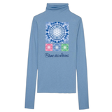 Mandala levensbloem Strijk Applicatie met tekst op een blauwe pully pullover