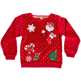 Sneeuw IJskristal Sneeuwvlok Strijk Embleem Patch samen met zeven andere kerst patches op een rode sweater