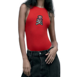 Skull Doodskop Hoofd USA Strijk Embleem Patch op een rode body