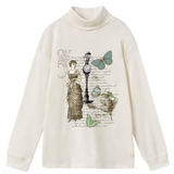 Vintage Lady 1 Strijk Applicatie op een witte sweater