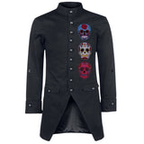 Sugar Skull Mexico Strijk Embleem Patch samen met een roze en lichtblauwe variant op een zwarte Goth Jas