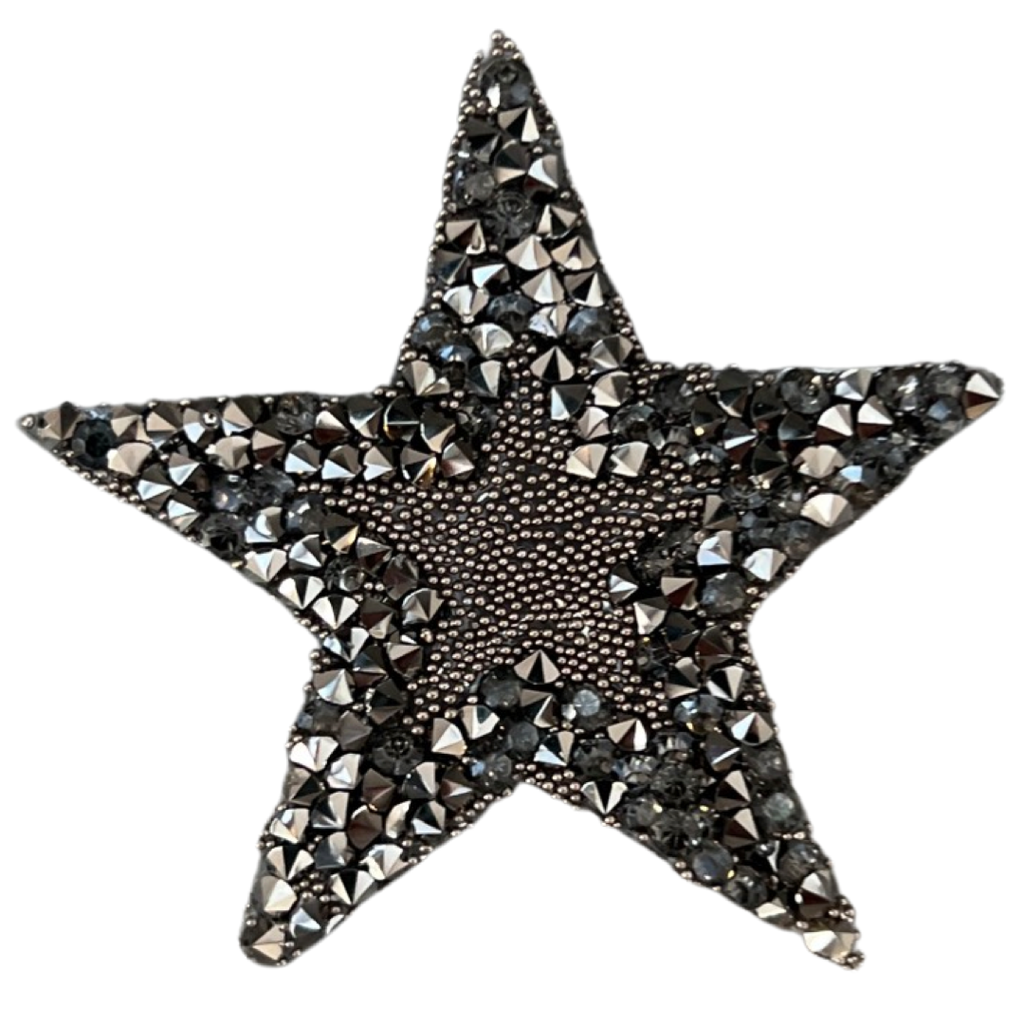 Ster Strass Strijk Embleem Patch Antraciet