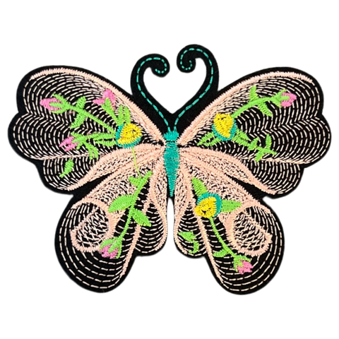 Vlinder Strijk Embleem Patch Artistiek Zalm Roze