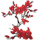 Magnolia Bloesem Bloemen Tak XXL Strijk Embleem Patch Rood