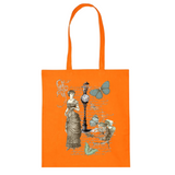 Vintage Lady 1 Strijk Applicatie op een oranje linnen tas