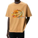 New York City Basketbal Strijk Applicatie op een mosterd geel t-shirt