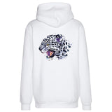 Sneeuwluipaard Sneeuwpanter XXL Strijk Full Color Applicatie op de achterkant van een witte hoodie