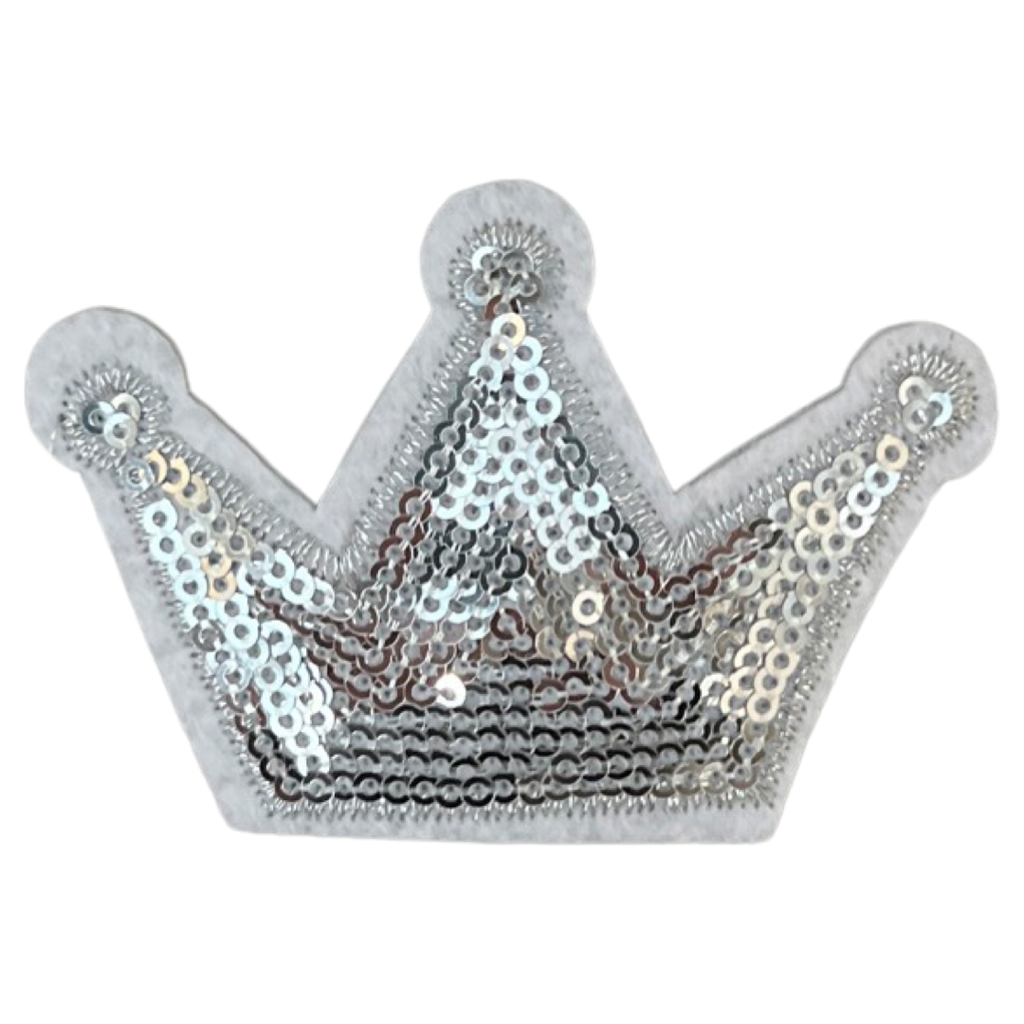 Kroon Paillette Strijk Embleem Patch Zilver Wit