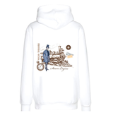 Stoomlocomotief Trein Vintage Heer Strijk Applicatie op de rugzijde van een witte hoodie