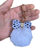 Sleutelhanger Pom Strik Strass Tas Keychain Wit