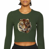 Tijger Strijk Applicatie Pranja XL op een groene longsleeve