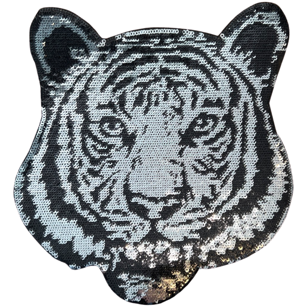 Tijger Paillette Strijk Embleem Patch Zilver