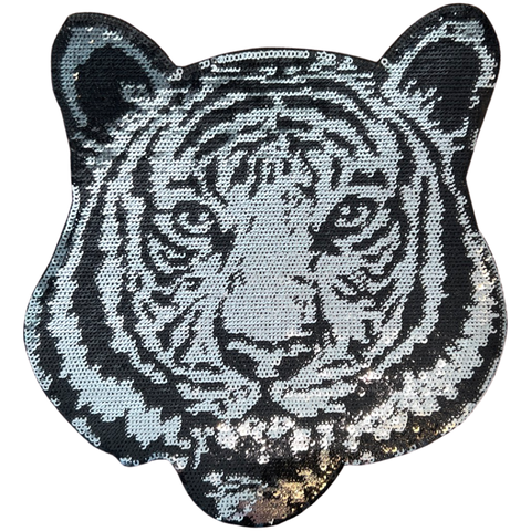 Tijger Paillette Strijk Embleem Patch Zilver