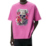 Skull Doodshoofd Rozen Strijk Applicatie Believe In Yourself op een roze t-shirt