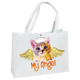 Poes Poezen Kitten Strijk Applicatie My Angel op een wit linnen tas