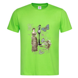 Vintage Lady 1 Strijk Applicatie op een groen t-shirt