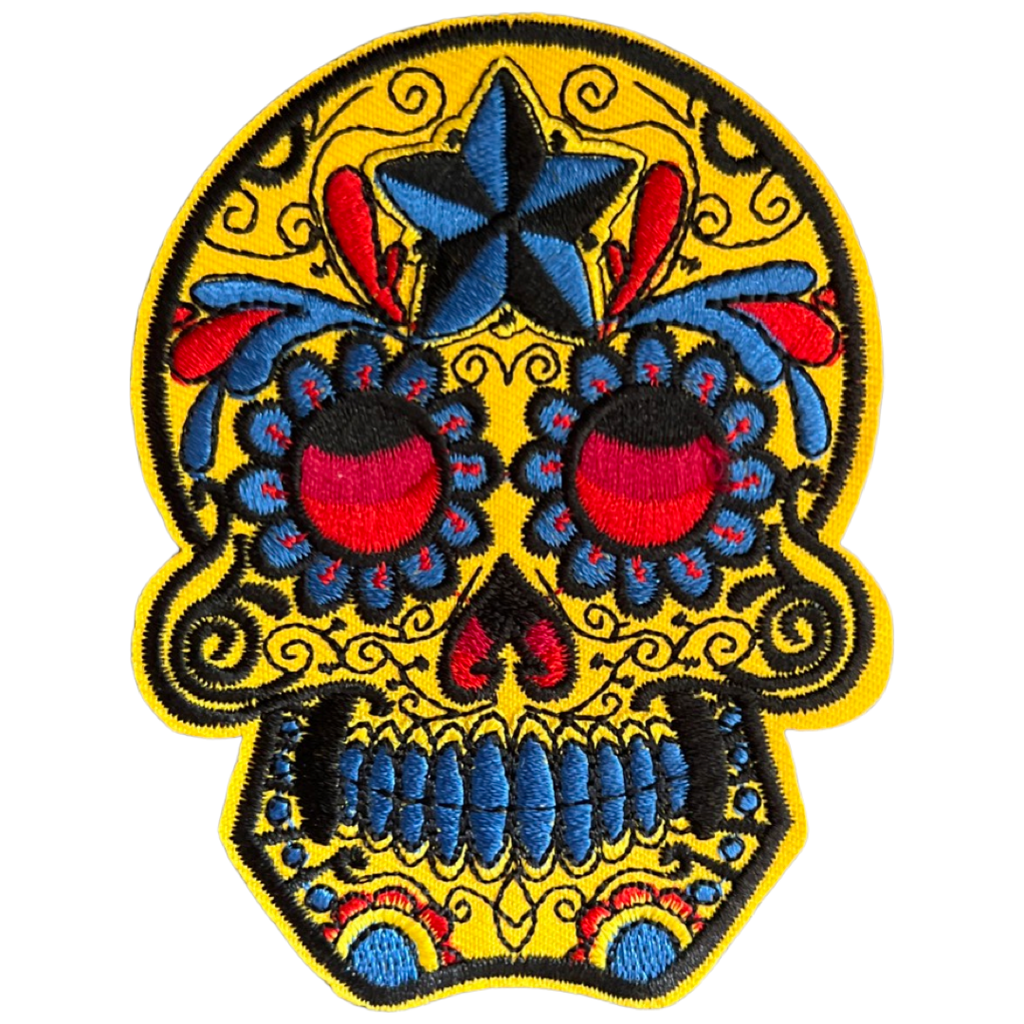 Schedel Sugar skull Strijk Embleem Patch Geel