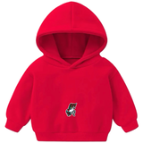 Eenhoorn Strijk Embleem Patch Applicatie op een kleine rode hoodie