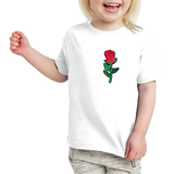 Roos Rozen Rozenknop Bloemen Strijk Embleem Patch op een wit t-shirtje