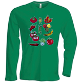 Fruit Groenten Strijk Embleem Patch Set 11 Patches op een groene longsleeve