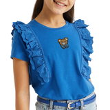 Teddy Beer Teddybeer Strijk Embleem Patch op een blauw shirtje