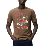 Rozen Boeket Full Color Strijk Applicatie op een bruin t-shirt