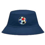 Voetbal Glitter Strijk Patch op een blauwe Bucket Hat