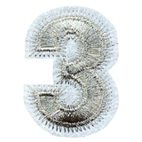 Cijfer Nummer 3 Strijk Emblemen Patch Zilver