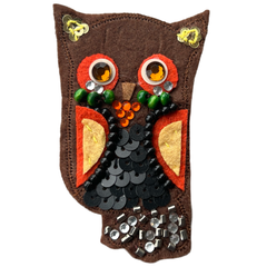 Bruine Uil Met Paillette Broche Patch