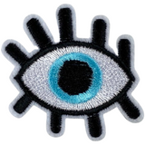 Oog Blauwe Pupil Zwarte Wimpers Strijk Embleem Patch