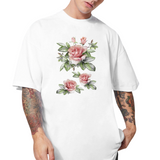 Rozen Bloemen Full Color Strijk Applicatie op een wit t-shirt