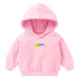 Ster Vallende Ster Regenboog Strijk Embleem Patch op een kleine roze hoodie