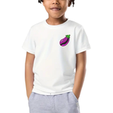 Aubergine Strijk Embleem Patch op een wit t-shirtje