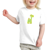 Giraffe Strijk Embleem Patch Geel op een wit t-shirtje