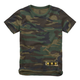 Rang Sterren Strijk Embleem Patch Camouflage op een t-shirt met camouflage print