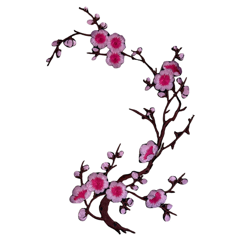 Bloesem Bloemen Tak Strijk Embleem Patch Donker Roze