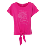 Papegaai Strass Strijk Applicatie op een roze shirtje
