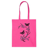 Bloesem Bloemen Vlinder Strijk Embleem Patch Set Roze op een roze canvas tas