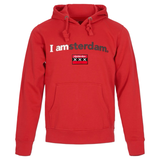 Amsterdam Tekst Vlag Wapen Strijk Embleem Patch op een rood hoodie