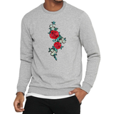 Rozen Bloemen Tak Strijk Embleem XL Patch Rechts op een grijze sweater