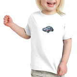 Kever Volkswagen Vintage New Beetle Auto Strijk Patch op een wit t-shirtje