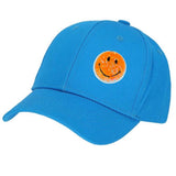 Smiley Strijkpatch Glamour Pailletten Opstrijkbaar op een blauwe cap