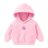 Madelief Bloemetje Strijk Embleem Patch Roze op een kleine roze hoodie