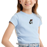 Eenhoorn Strijk Embleem Patch Applicatie op een lichtblauw t-shirtje