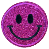 Smiley Emoji Strijk Embleem Patch Glitter Fuchsia Roze