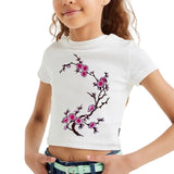 Bloesem Bloemen Tak Strijk Embleem Patch Donker Roze