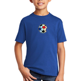 Voetbal Glitter Strijk Patch op een blauw t-shirt